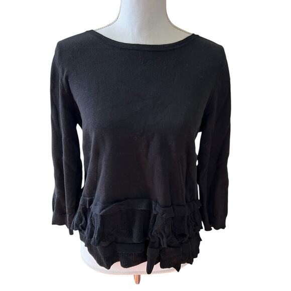 CeCe Cynthia Steefe Feminine Ruffle Tiered Sweater Black M - Picture 1 of 6